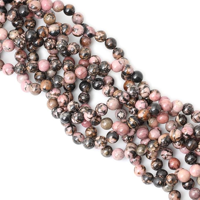 45PCS 8mm Natural Black Line Rhodochrosite Gemstone Smooth Round Loose Beads for Jewelry Making 1 Strand 15"