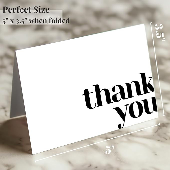 Paper Play Thank You Cards Bulk Pack of 40 White, 5x3.5 Inches with Matching Stickers & Envelopes, Minimalistic Design Suitable for Business, Baby Shower, Wedding, Small Business, Graduation, Funeral