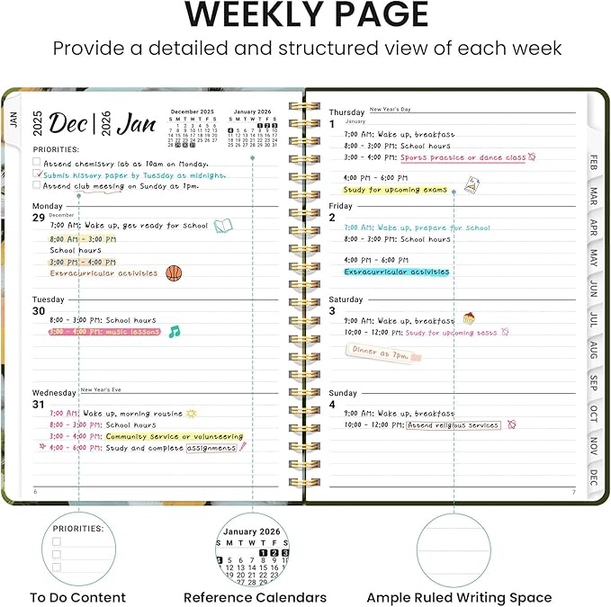 2026 Planner, Weekly and Monthly Calendar Planner for Women, Jan 2026 - Dec 2026, Hardcover Planning Agenda book with Tabs, Spiral Bound, Inner Pocket, Perfect for School Office Supplies, 6.3" x 8.5" - Soft Petals