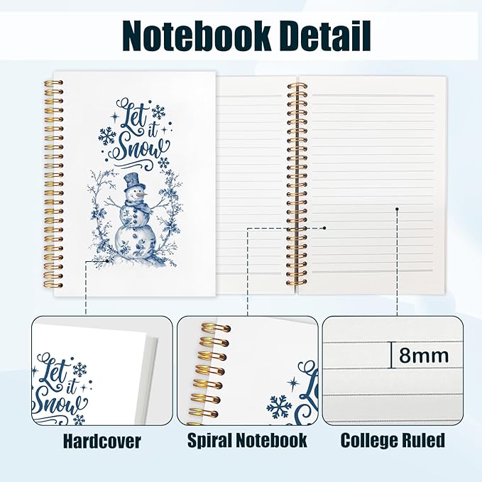 Chinoiserie Snowman Christmas Spiral Notebook, Grandmillennial Christmas Winter Journal for School Office Supplies, Let it Snow Hardcover Journal 5.5x8.3 Inch