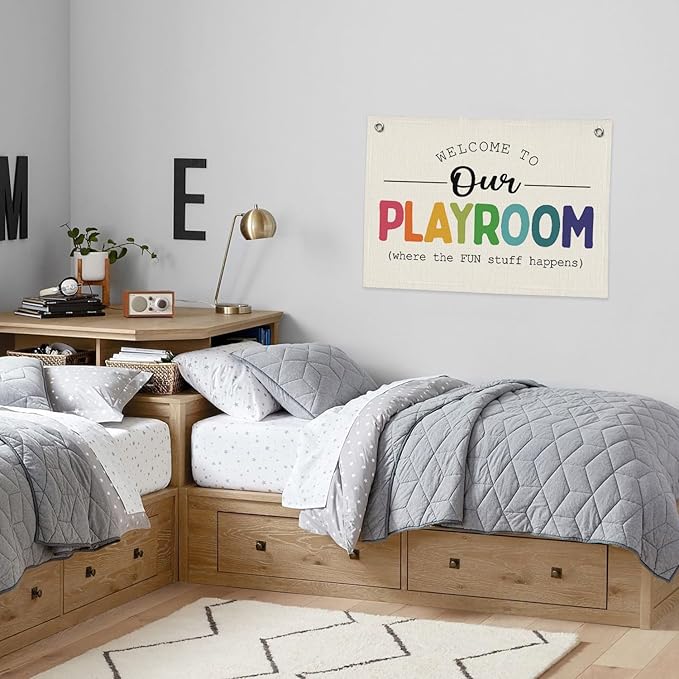 Playroom Wall Decor, Kids Room Decor Canvas Banner Wall Hanging Flag, Welcome To Our Playroom Banner, Classroom Decorations