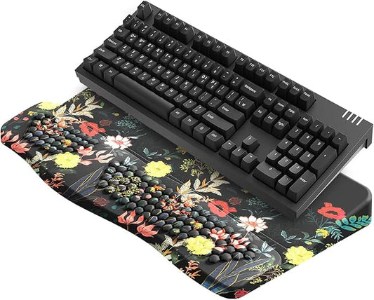 JIKIOU Keyboard Stand with Wrist Rest, Computer Keyboard Stand Pad with Non-Slip Base, Comfy Ergonomic Keyboard Riser Holder for Gaming Office Home 17.13x9.5 in (04Black Flowers)