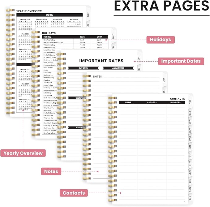 2026 Planner, Monthly and Weekly Calendar Planner for Women, Jan 2026 - Dec 2026, Hardcover Pretty 2026 Agenda Planner Book with Tabs, Spiral Bound, Perfect for School Office Home Supplies, 8.5" x 11" - Painted Bloom
