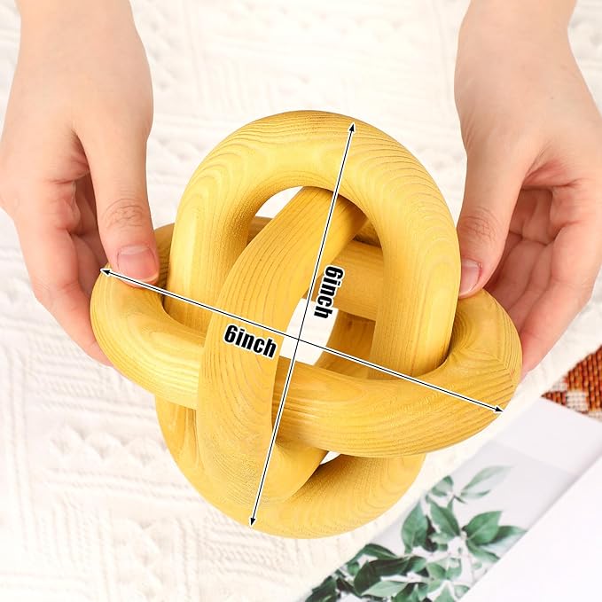 Yalikop 3 Link Wood Knot Decor Rustic Home Décor Accents Hand Carved Coffee Table Decoration, Boho Chain Link Decoration, Modern Shelf, Rustic Objects for Home Living Room Bedroom(Yellow)