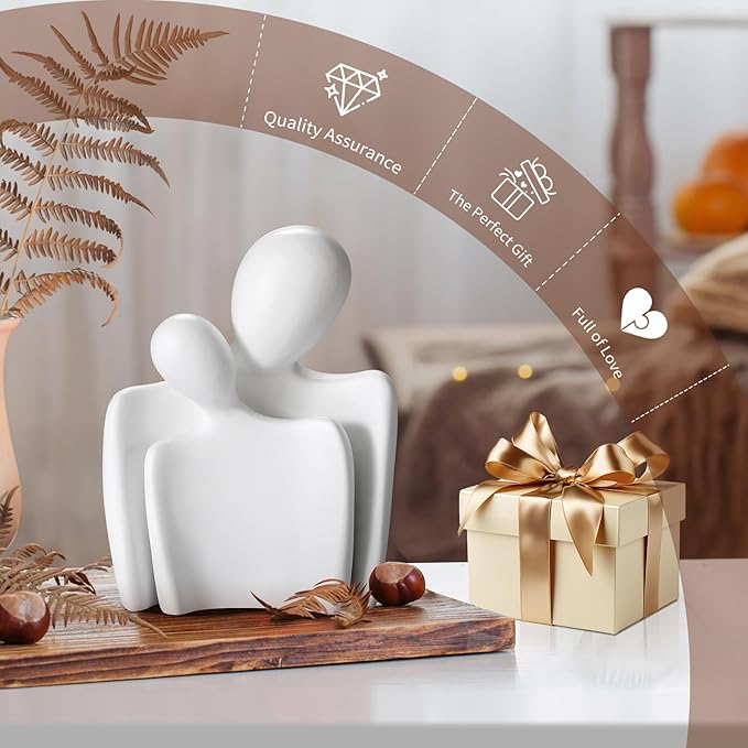 Love Couple Statue-8 Inch, Suitable for Home Modern Art Decor Sculpture Placed in TV Stand, Living Room, Bookshelf, Bedroom for Valentine's Day, Wedding, Anniversary (White)