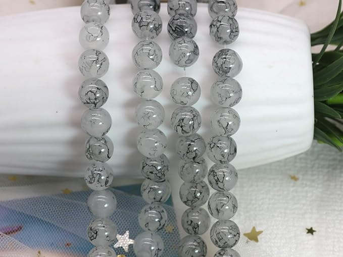 Pamir Tong 300PCS 10mm Gray Glass Beads for Jewelry Making,Round Smooth Beads, Bracelet Space Loose Beads for Earring, Necklaces, DIY Crafts & Gifts- Adult Craft Supplies