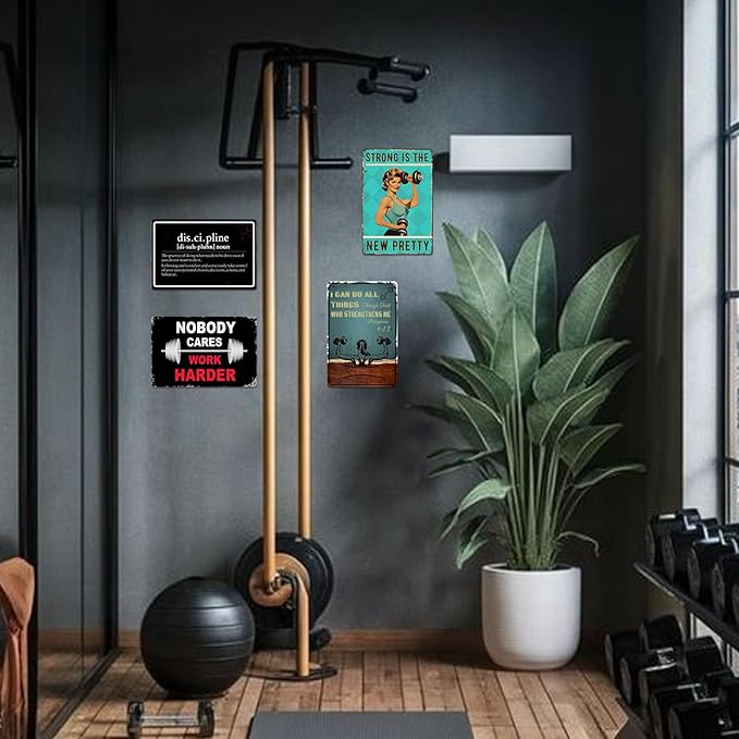 Discipline Poster Gym Sign Workout Posters for Home Gym Motivational Metal Wall Art Decor Funny Fitness Tin Signs Inspirational Posters for Garage Room Accessories 8x12 Inch