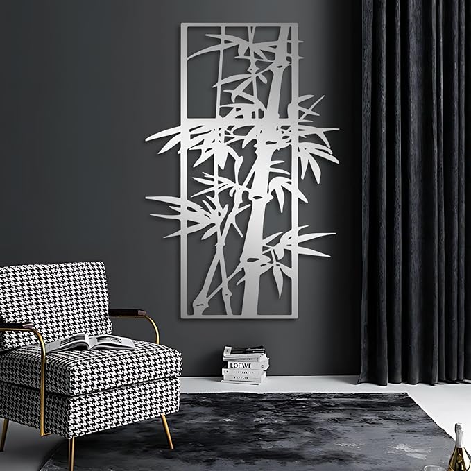 Metal Bamboo Wall Art, Bamboo Plants Decor, Vertical Modern Metal Wall Art, Nature Artwork, Chinese Decorations, House Warming Gifts New Home, Living Room Decor(White, 53 x 35 in | 135 x 89cm)