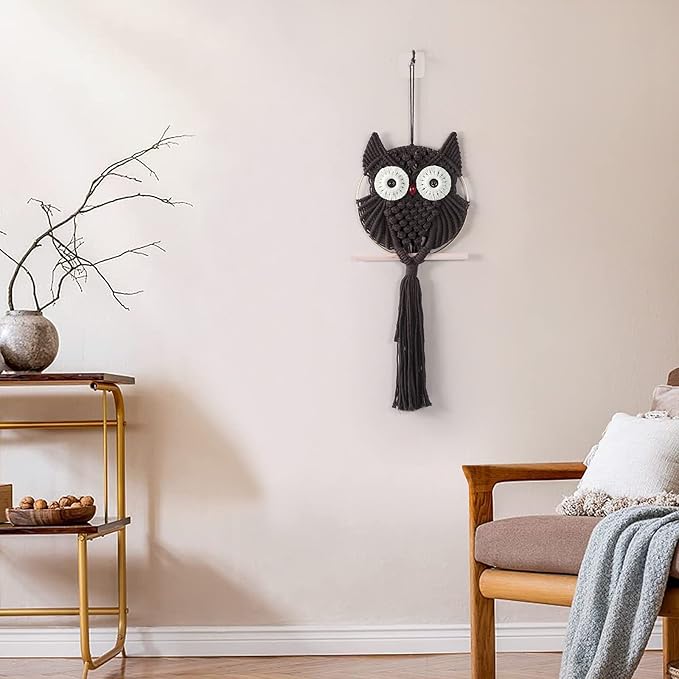 MVSUTA Owl Chocolate Cotton Handmade Macrame Wall Hanging Tapestry Home Decor Art and Bronze Craft Wonderful Decoration Woven Boho Ornament for Office Bedroom Apartment Living Nursery Gallery,1pc