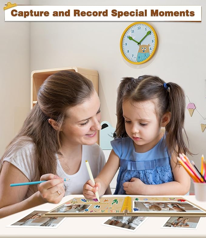 EJBLFE DIY Scrapbook Album, Hardcover Kraft 7x7 inch 40 Pages Scrap Book Photo Album with Metallic Pen for Family Memory Book, Wedding Anniversary, Tickets Etc