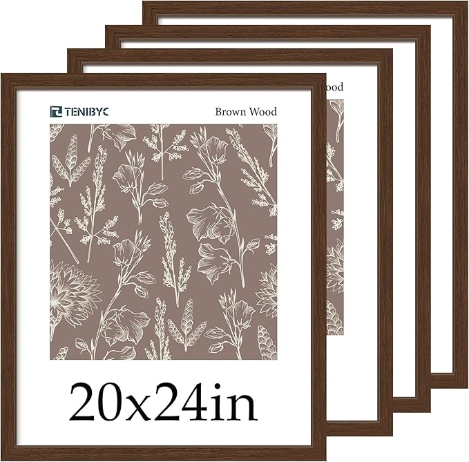 Picture Frame 4 Pack - Solid Wood Poster Photo Frame - Woodgrain Series - Room, Office, Gallery, Studio Display - Wall Hanging