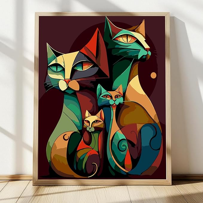 Adult Digital Painting Kit,Animal Digital Painting for Home Wall Decoration and Gifts,Abstract Four Black Cats Beginner DIY Acrylic Watercolor Oil Painting (16x20 inches)