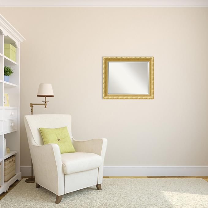 Amanti Art Gold Wall Mirror 24x20 Versailles Gold Rectangle Bathroom Mirror for Wall Decor Living Room, Small Traditional Wood Frame, Hangs Horizonally and Vertically, Bathroom Decor, Beveled Edge