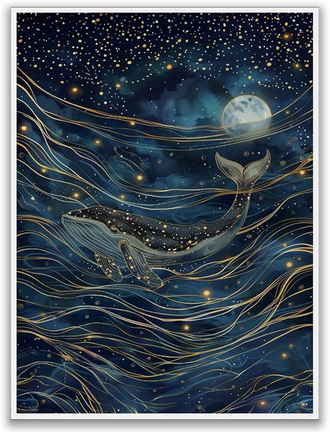 William Morris Moon & Stars Print,William Morris Wall Art Exhibition Print,William Morris Poster,Vintage Wall Art, humpback whale art for Living Room Bedroom Bathroom Decor 20x30in Unframed poster