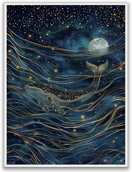 William Morris Moon & Stars Print,William Morris Wall Art Exhibition Print,William Morris Poster,Vintage Wall Art, humpback whale art for Living Room Bedroom Bathroom Decor 20x30in Unframed poster
