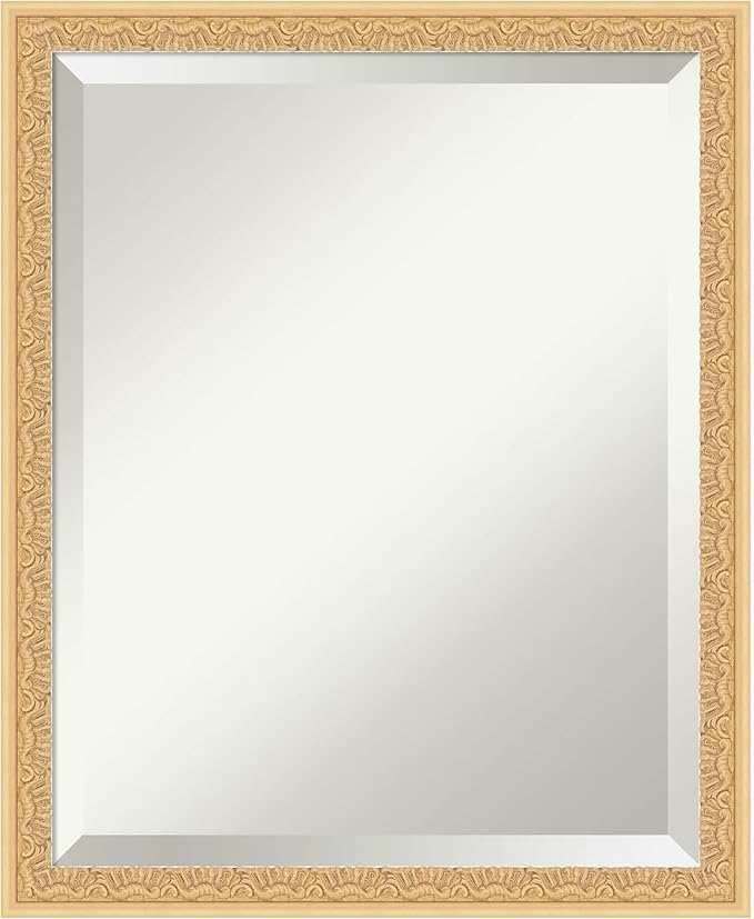 Amanti Art Gold Wall Mirror 22x18 Bethany Gold Rectangle Bathroom Mirror for Wall Decor Living Room, Small Traditional Wood Frame, Hangs Horizonally and Vertically, Bathroom Decor, Beveled Edge