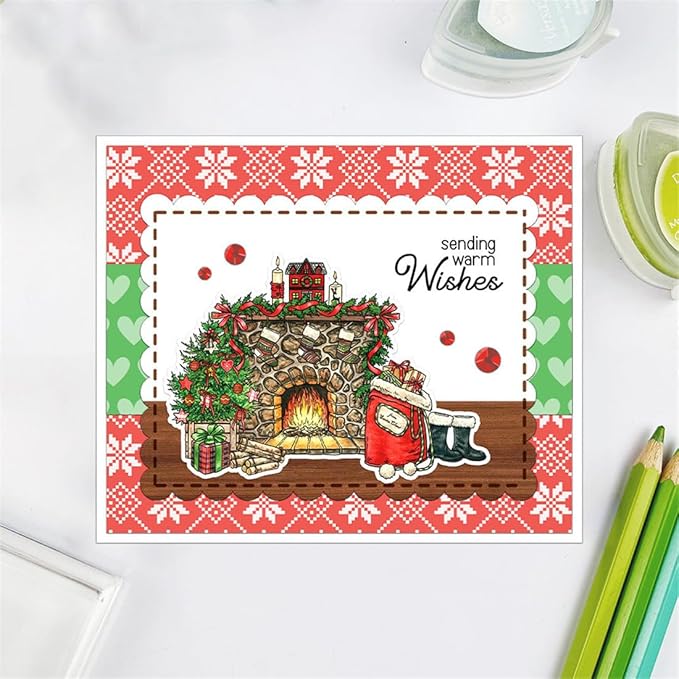 Christmas Tree Sofa Fireplace Stamps and Cutting Dies for Card Making DIY Transparent Silicone Clear Stamp and Metal Die Cuts Sets for Scrapbooking Paper Greeting Cards Decor Seals Craft Supplies