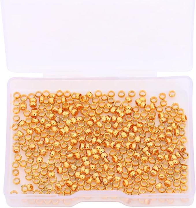 18K Gold Plated Crimp Beads Non Tarnish 3mm 400pcs for Jewelry Making Findings