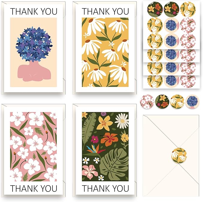 48Pcs Thank You Cards with Envelopes and Stickers for Weddings, Bridal Shower, Baby Shower, Small Business