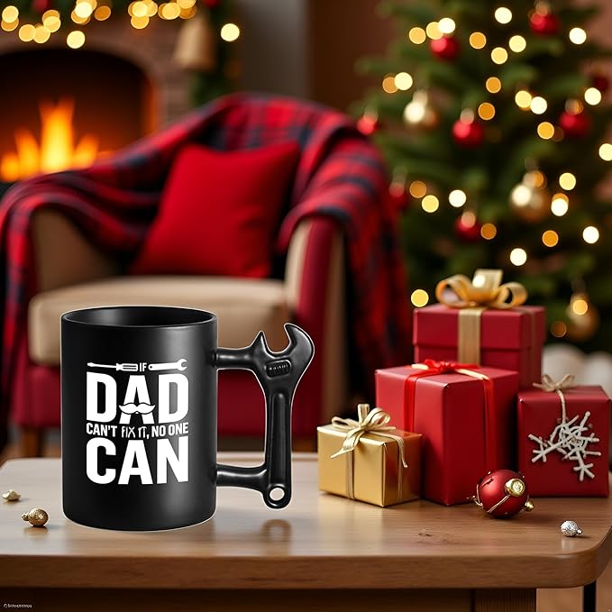 Novelty Fathers Day Dad Gifts from Daughter Son Wife kids, Funny Coffee Mug with Wrench Handle for Dad, Unique Father's Day Birthday Christmas Gifts Present for Men Husband Grandpa Gift Ideas