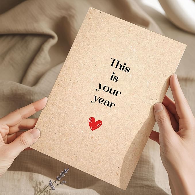 (5.3x8in) This Is Your Year Card, Minimalist Kraft Paper Motivational Greeting with Red Heart, Positive Encouragement Card for New Year, Promotion or Life Change with Envelope (Xmas 44)