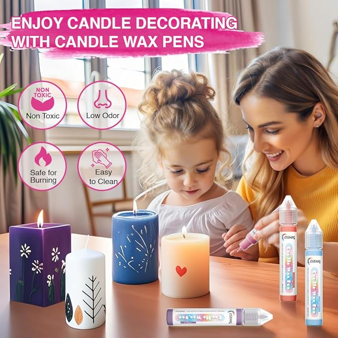 Candle Wax Pen, 12 Vibrant Colors Candle Wax Pen Set, Beginner-Friendly for Festival, Birthday Decorating, Blessing Writing & More DIY Crafts(30ml/1oz*12)