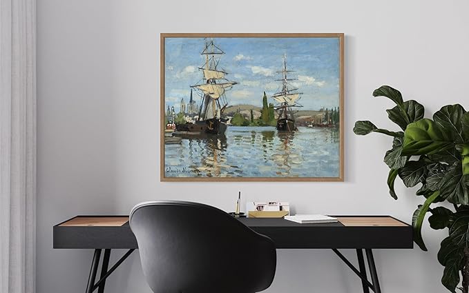 Ships Riding Claude Monet Wall Art Print Poster, Impressionist Painting Wall Art Wall Decor, for Bedroom and Living room Bathroom Decor 115 (Ships Riding, 8 x 10 inches, Wood Frame)