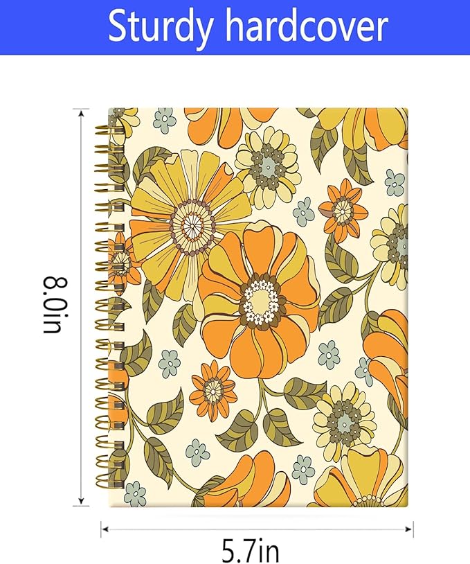 Spiral Journal Notebook,A5 Hardcover Lined Journals for Women 6 x 8.3 in,60 Sheets 120 Pages Thick Paper,Cute College Ruled Writing Notebook for Office Work School(Vintage Flower)