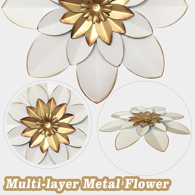 Metal Flower Wall Art Decor, 9.5“ Rustic Modern Floral Sculpture, Distressed Iron Wall Hanging Home Decoration Accent Artworks for Indoor Kitchen Bedroom Living Room Office Outdoor Garden Patio
