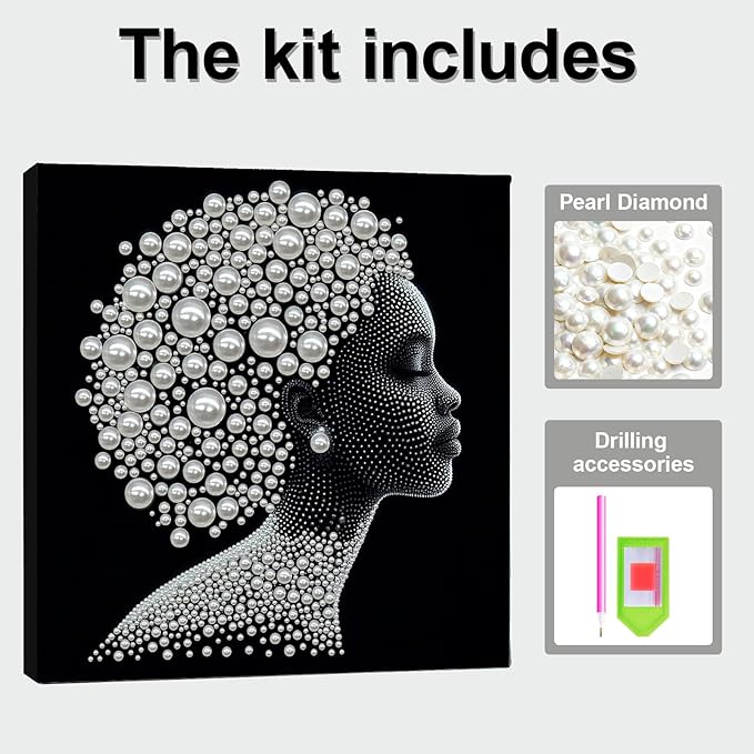 DIY Pearl Painting Kit with Wooden Frame, 3D Plastic Pearl Gemstone Ocean Art Craft for Adults Beginners, Diamond Art Kits for Adults, Home Wall Decor Ready Gift for Women(Woman Closed Eyes)(30*30cm)
