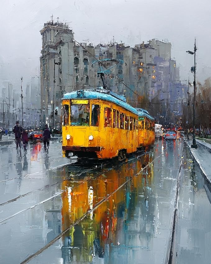Mosaflare Paint by Numbers for Adults Beginner, Lisbon Tram Portugal Adult Paint by Number Kits on Canvas, DIY Acrylic Oil Easy Painting by Numbers for Home Wall Decor 16X20 inch (Without Frame)