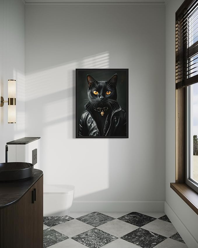 Cool Cat Art Poster Print, Cat Kitten Painting Humor Portrait Pet Artwork Decor Gallery A8 (Cool Cat, 8 x 10 inches, Black Frame)