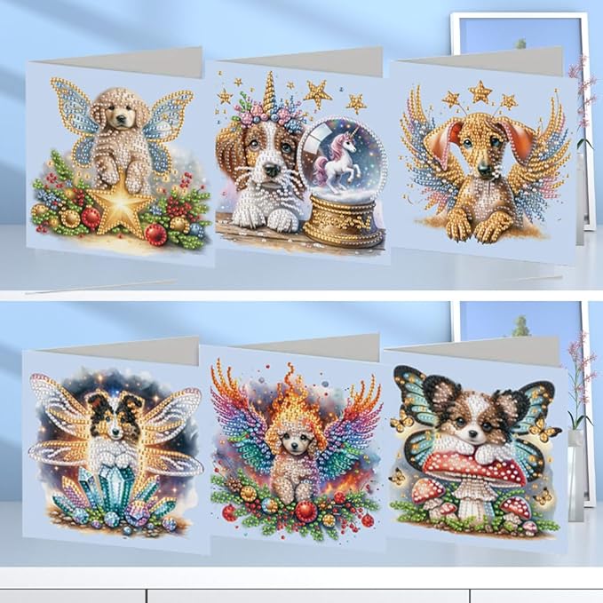 Ceitura 6Pcs DIY Diamond Art Painting Crafts Rhinestone Painting Greeting Card Making Kit Postcard for Holiday Christmas New Year Party Favors (Dogs)
