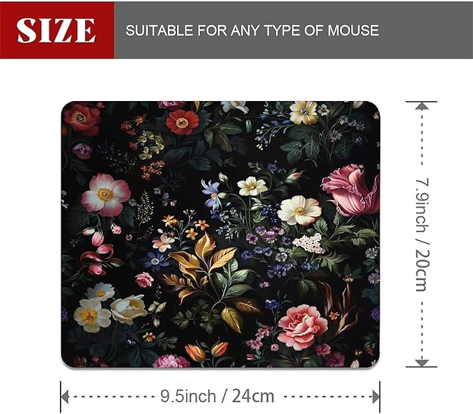 Square Mouse Pad Retro Oil Painting Flowers Plants, Personalized Premium-Textured Custom Mouse Mat Design, Washable Mousepad Cloth, Non-Slip Rubber Base Computer Mouse Pads for Wireless Mouse