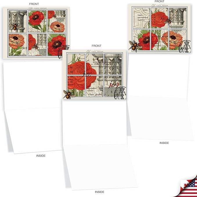 The Best Card Company - 10 Retro Blank Cards with Envelopes (4 x 5.12 Inch) - Artistic Boxed Assortment, Vintage Note Cards - What's the Buzz M3983