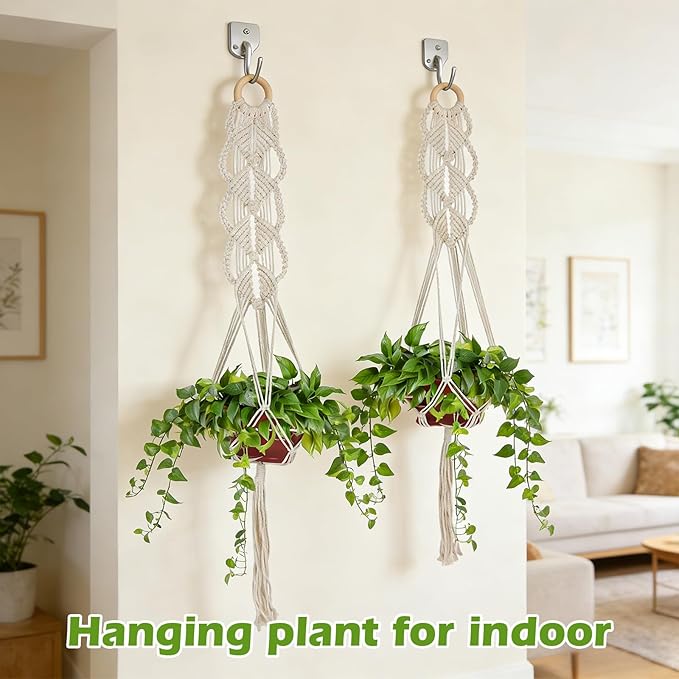 Set of 2 Boho Macrame Plant Hanger, 37 Inch Extra Long Plant Hangers Indoor, Hanging Plant Holder for Indoor Plants, Macrame Pot Holder, Hanging Macrame Basket Indoor Garden Decor