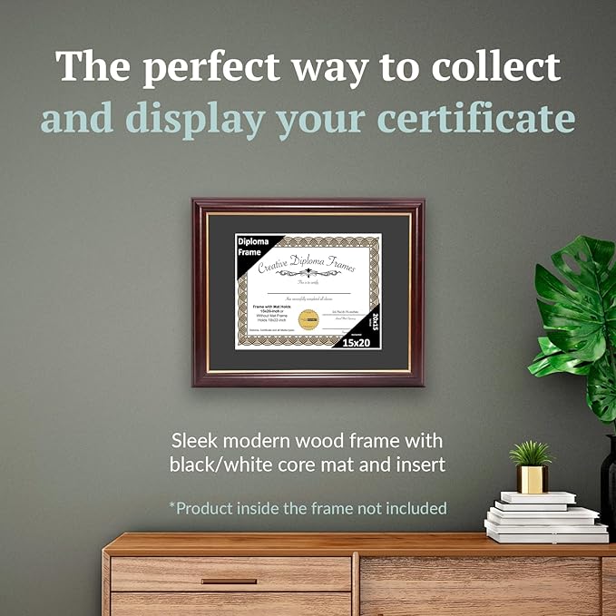 Creative Picture Frames 15x20 Classic Black Diploma Frame with Black Mat Glass and Installed Wall Hangers | Frame Holds 18x22 Media without Mat