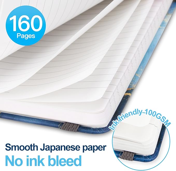 Lined Dotted Journal Notebook A5 (6x8), Dot Grid Hardcover PU Leather Writing Journal with Japanese Paper, 160 Pages, Gift for Women and Men, Work & Note Taking