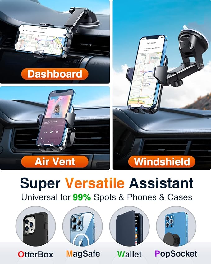 VANMASS 【85+LBS Strongest Suction & Military-Grade Ultimate Car Phone Mount【Patent & Safety Certs】 Cell Phone Holder Truck Desk Mount for Dashboard Windshield Vent for iPhone 17 Pro Max 16 15 Samsung