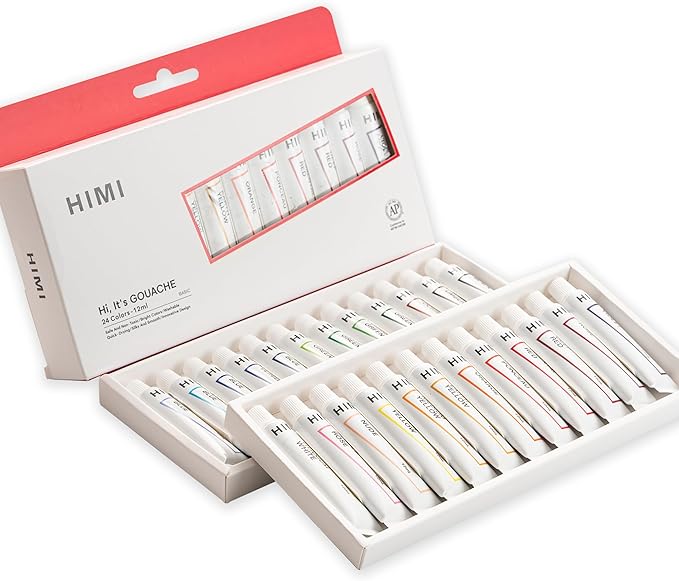 HIMI Gouache Paint Tube Set -24 Colors 12ml, with Rich Pigments, Gouache paint Non-Toxic, suitable for Beginners, Artists, and Hobby Painters. Beautiful Gifts for Art Supplies Painting（24 colors）