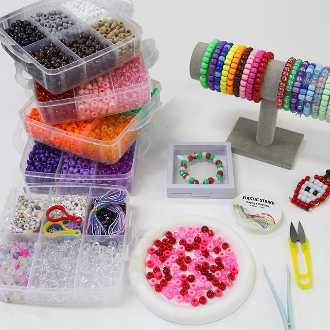 JULIMAIDONG 6500Pcs Pony Beads for Bracelets Making, Multi-Colored Rainbow Plastic Hair Large Beads for Hair Braids, 27 Colors Kandi Friendship Bracelet Bead Jewelry Making Kits for Craft