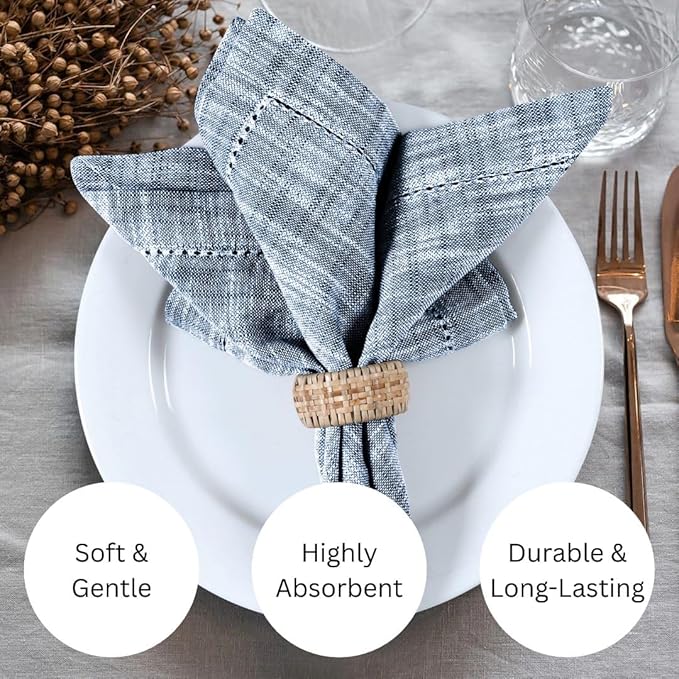 Slub Textured Dinner Napkins Set of 6-100% Cotton Cloth Napkins 18x18 Inch - Soft Durable Washable Fabric Napkins for Everyday Use & Special Occasions Christmas - Blue
