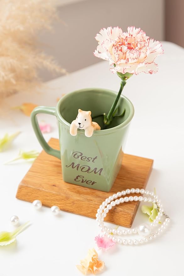 DIHOclub Best Mom Ever Ceramic Mug - Handcrafted Squirrel Sculpture Coffee Cup, Unique Mother's Day Gift for Coffee Lovers(12oz)