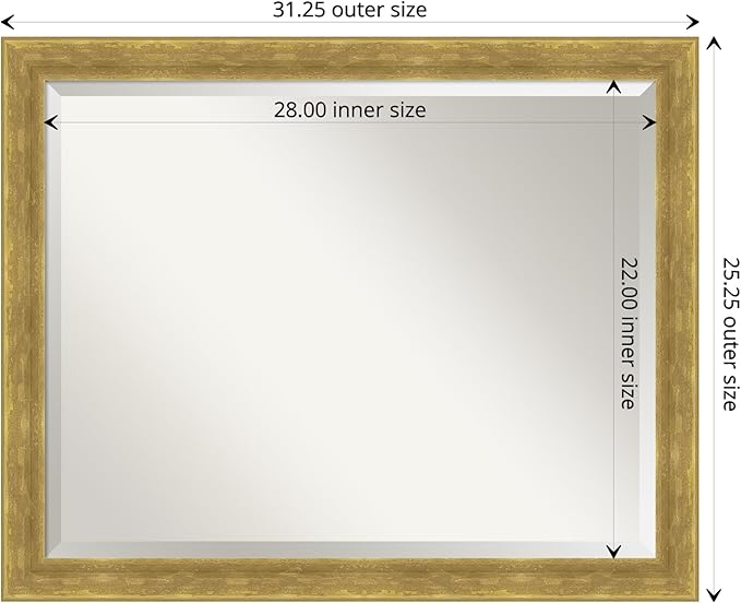 Amanti Art Gold Wall Mirror 25x31 Angled Gold Rectangle Bathroom Mirror for Wall Decor Living Room, Large Modern Wood Frame, Hangs Horizonally and Vertically, Bathroom Decor, Beveled Edge