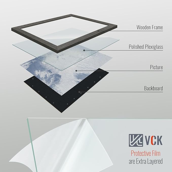 VCK 11x14 Picture Frame Set of 4 - Grey, Gallery-Quality Wood Poster Frames, 1.1-Inch Wide Border, Polished Plexiglass, Vertical or Horizontal Wall Display for Photo/Art/Prints, Grey