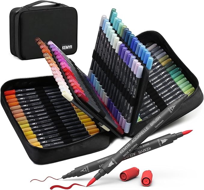 Markers for Adult Coloring Books: 100 Color Dual Tip Fine & Brush Pens - Water-Based Coloring Marker for Adults Drawing Sketching Bullet Journal Writing Lettering No bleeding