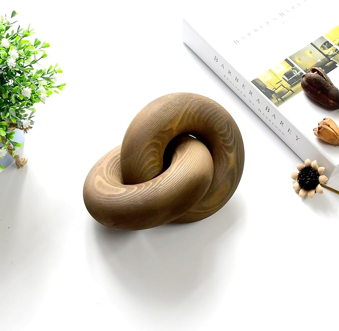 YiLiiod Wood kont Decor Coffee Table Decor for Living Room, Wood Chain Link Decor, Hand Carved Decoration for Home, Modern Farmhouse, Boho and Shelf Object, Brown, YLUS-YH001