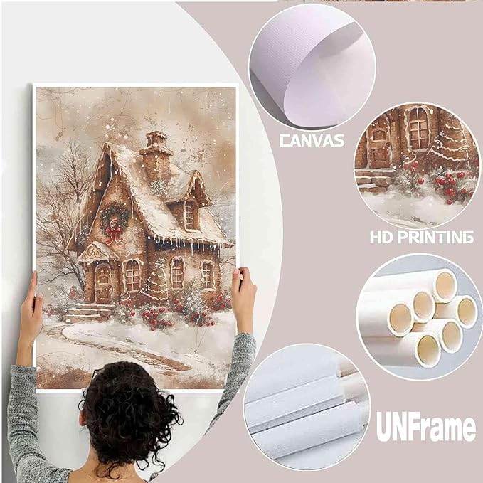 Canvas Wall Art Home decor Winter Gingerbread House Traditional Christmas Print Festive Artwork Wall Decor canvas print poster 20x30in-UnFramed