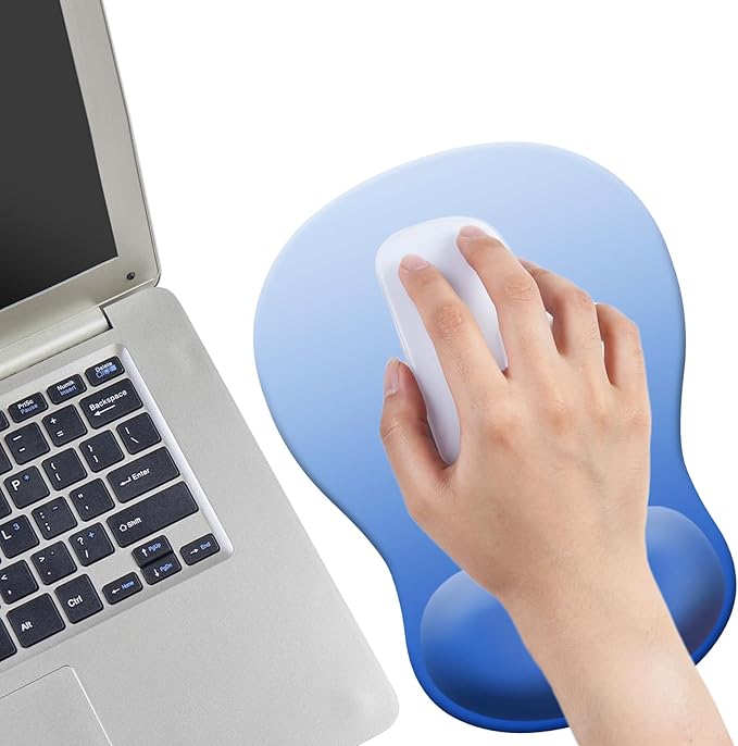 Gel Mouse Pad with Wrist Rest, Ergonomic Concave Wrist Support Mousepad with Non-Slip PU Base & Smooth Surface Comfortable Desk Accessories Mat for Office, Home Gaming and Study (04 Gradient Blue)