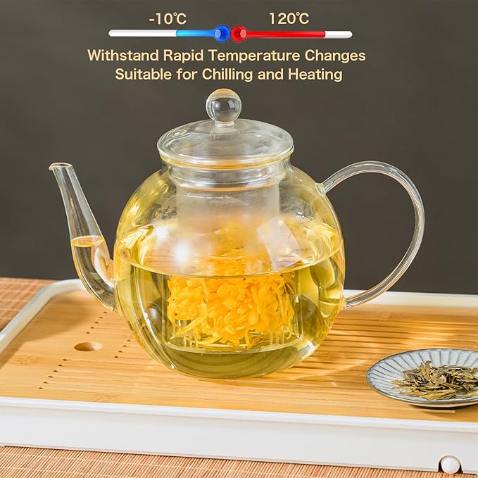 1530 ml/52 oz Large Glass Teapot with Removable Infuser, Clear Tea Kettle Stovetop Safe for Loose Leaf and Blooming Tea, Tea Lover's Choice,Gifts for Christmas